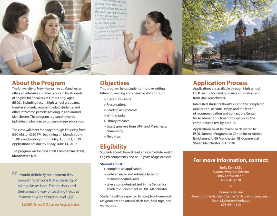 UNH Manchester Offering ESOL Summer Program New Hampshire