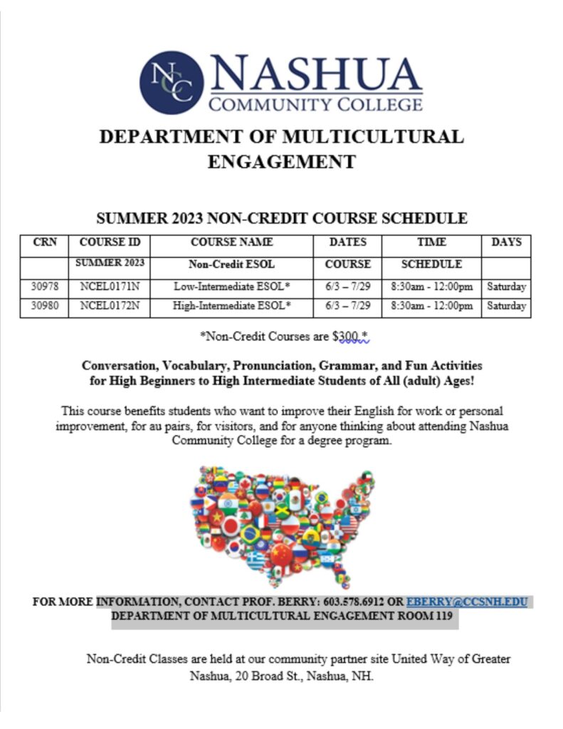 Nashua Community College, SUMMER 2023 NONCREDIT COURSE SCHEDULE